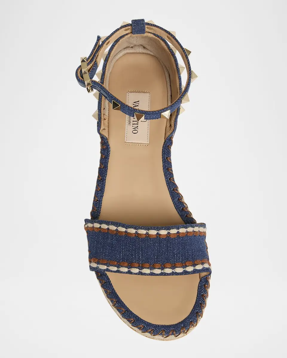Valentino Garavani 55mm Rockstud Denim Wedge Espadrille Sandals | Thumbnail 5 Valentino Garavani 55mm Rockstud Denim Wedge Espadrille Sandals | Thumbnail 5