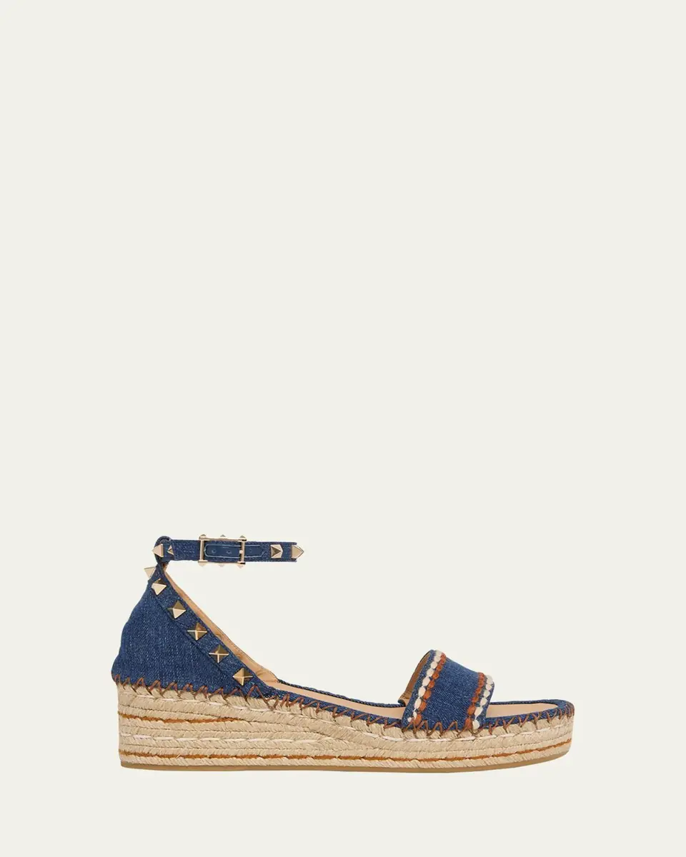 Valentino Garavani 55mm Rockstud Denim Wedge Espadrille Sandals | Thumbnail 6 Valentino Garavani 55mm Rockstud Denim Wedge Espadrille Sandals | Thumbnail 6