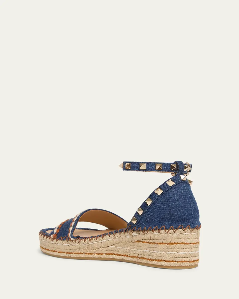 Valentino Garavani 55mm Rockstud Denim Wedge Espadrille Sandals | Thumbnail 9 Valentino Garavani 55mm Rockstud Denim Wedge Espadrille Sandals | Thumbnail 9