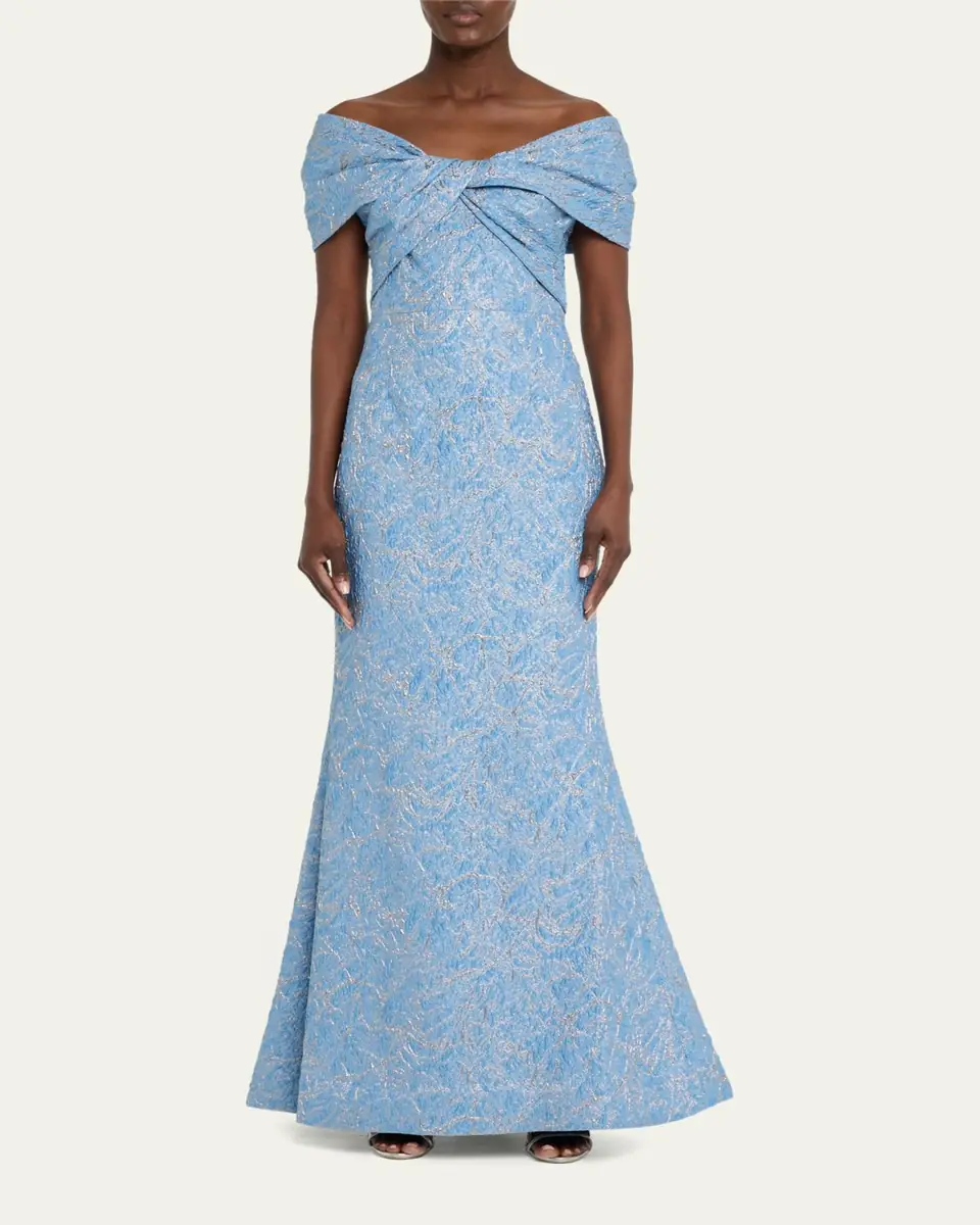 Rickie Freeman for Teri Jon Off-Shoulder Metallic Jacquard Gown | Thumbnail 2 Rickie Freeman for Teri Jon Off-Shoulder Metallic Jacquard Gown | Thumbnail 2