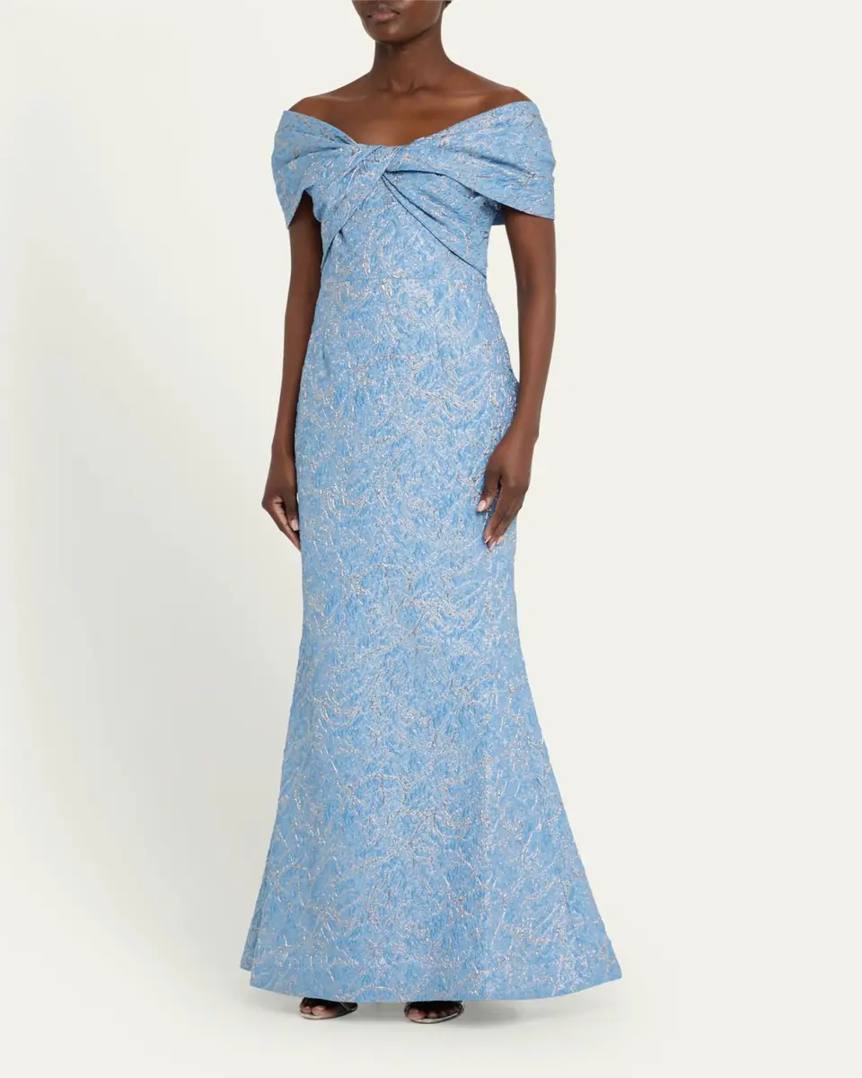 Rickie Freeman for Teri Jon Off-Shoulder Metallic Jacquard Gown | Thumbnail 4 Rickie Freeman for Teri Jon Off-Shoulder Metallic Jacquard Gown | Thumbnail 4