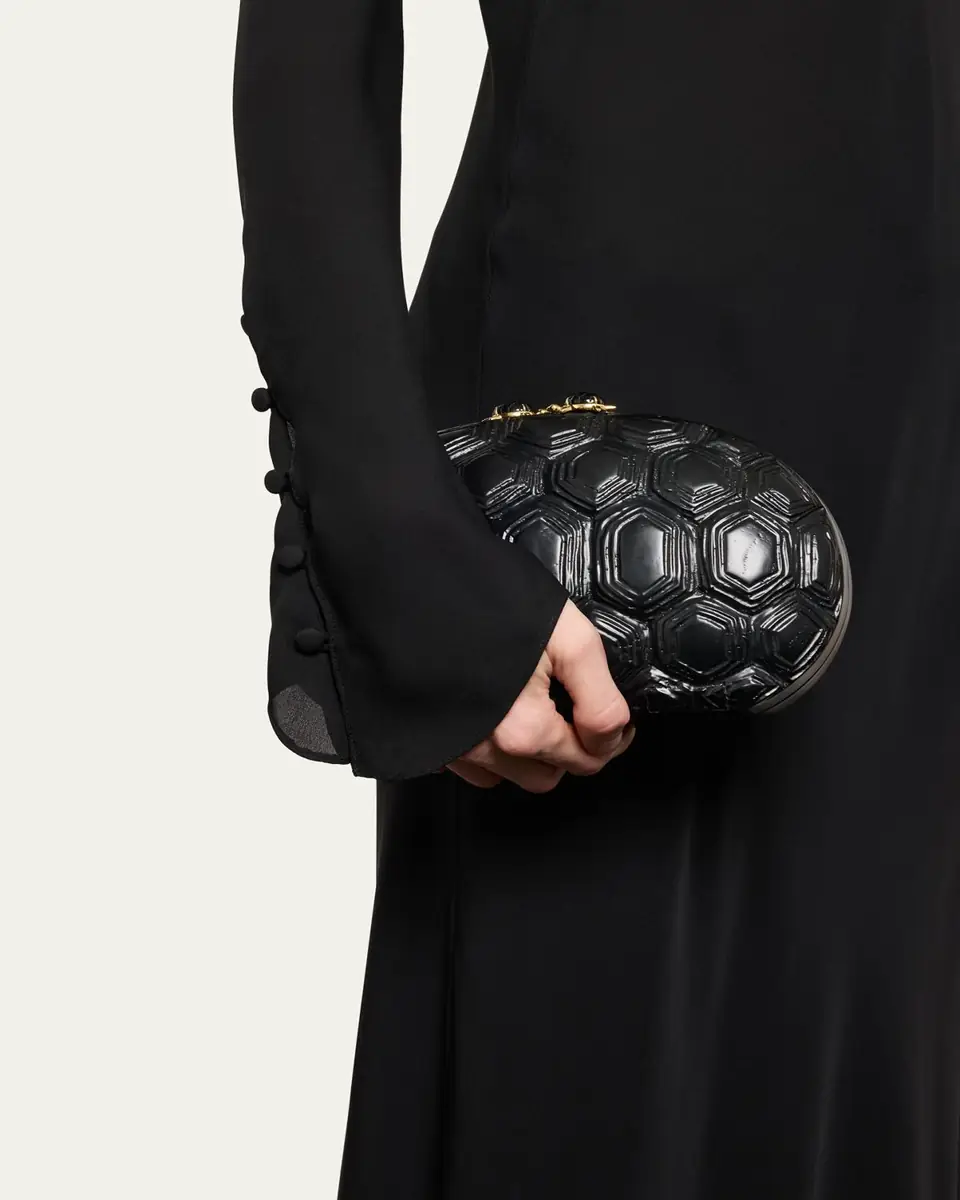 Silvia Furmanovich Turtle Shell Wooden Oval Clutch with 18K Gold and Onyx | Thumbnail 2 Silvia Furmanovich Turtle Shell Wooden Oval Clutch with 18K Gold and Onyx | Thumbnail 2