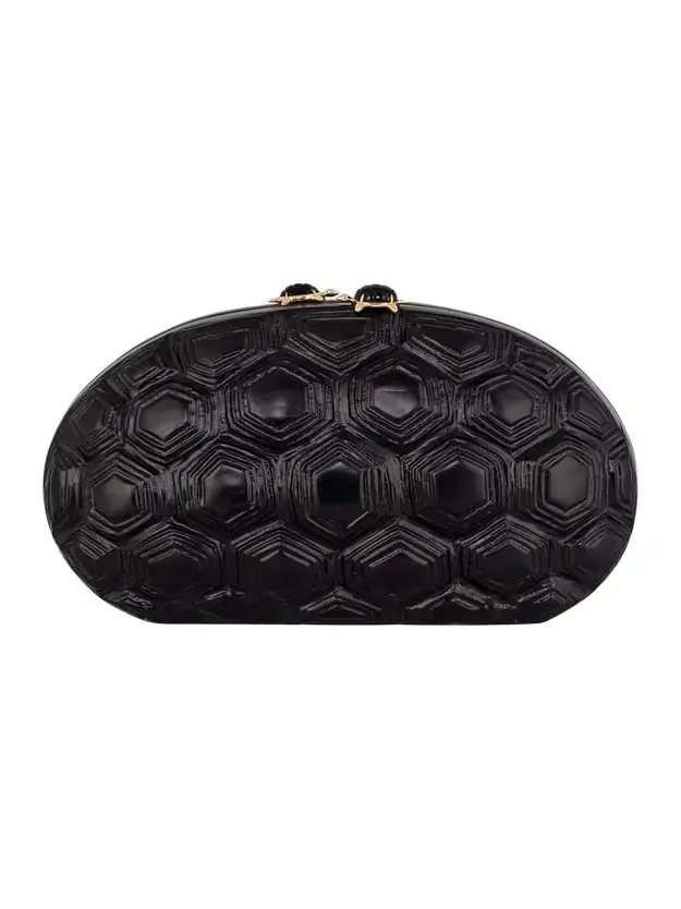 Silvia Furmanovich Turtle Shell Wooden Oval Clutch with 18K Gold and Onyx