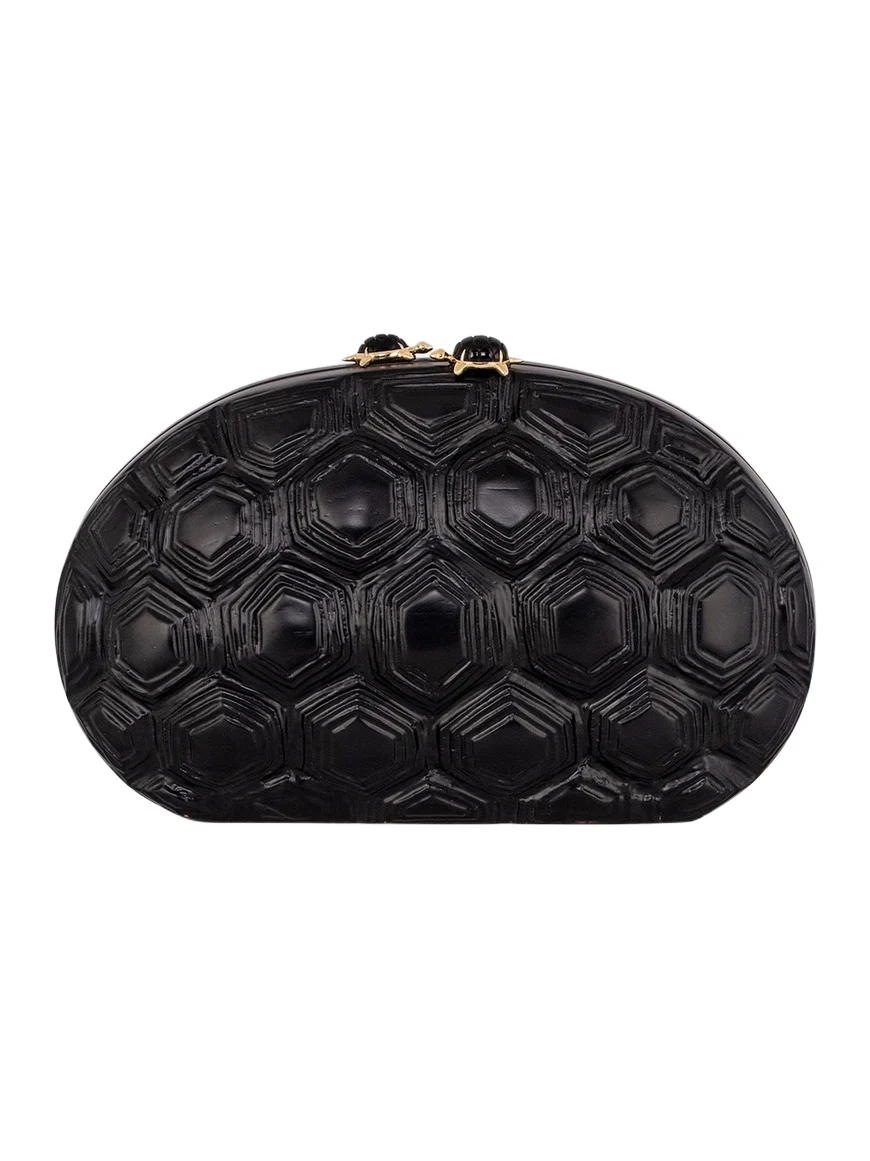 Turtle Shell Wooden Oval Clutch with 18K Gold and Onyx