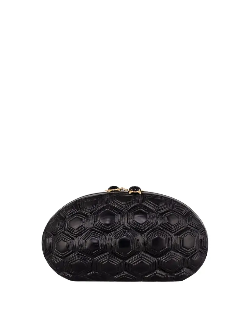 Silvia Furmanovich Turtle Shell Wooden Oval Clutch with 18K Gold and Onyx