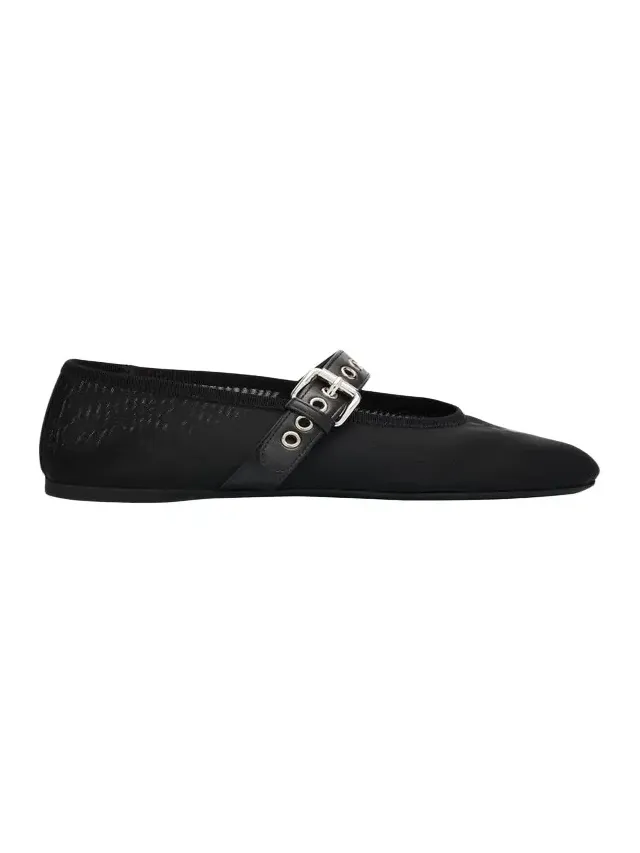 Mesh Buckle Mary-Jane Ballerina Flats