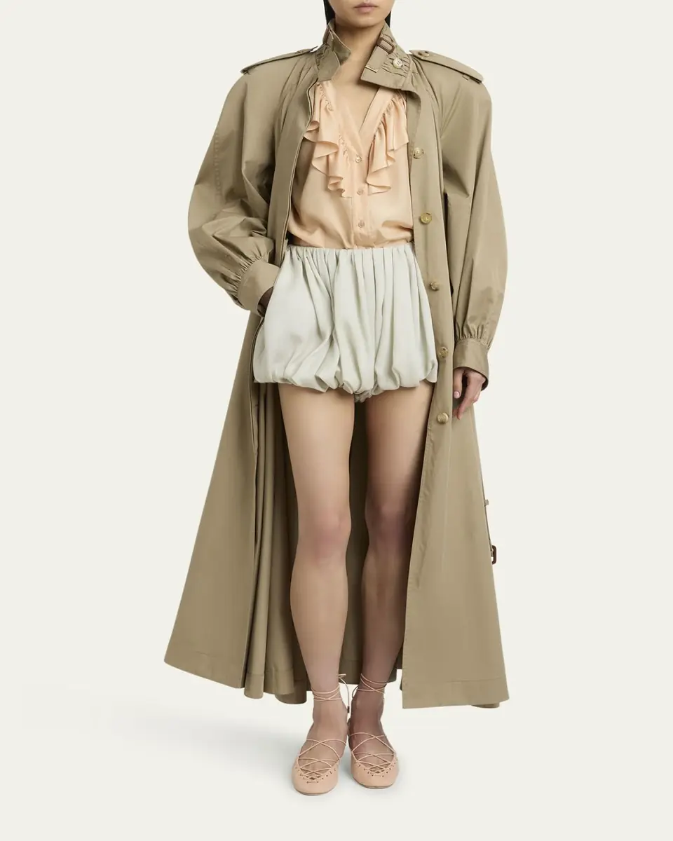 Chloé Long High-Neck Belted Gabardine Trench Coat | Thumbnail 2
