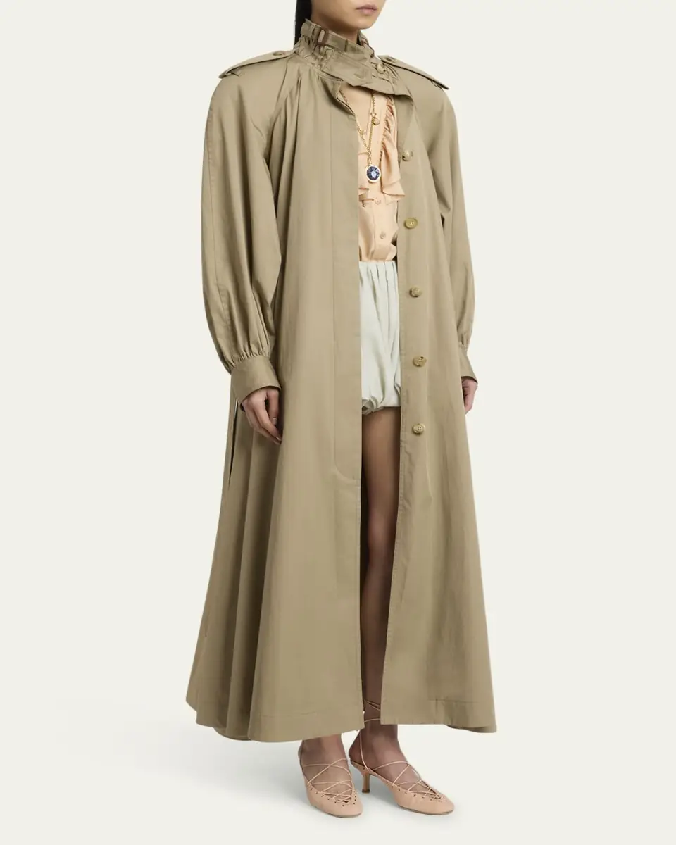 Chloé Long High-Neck Belted Gabardine Trench Coat | Thumbnail 4