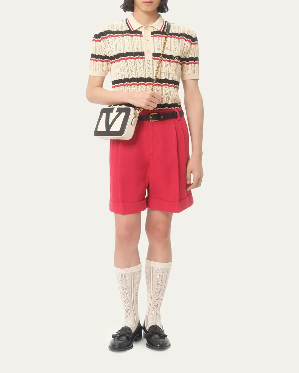 Valentino Garavani Men's Stripe Cotton Eyelet VLogo-Pocket Polo Shirt | Thumbnail 2 Valentino Garavani Men's Stripe Cotton Eyelet VLogo-Pocket Polo Shirt | Thumbnail 2