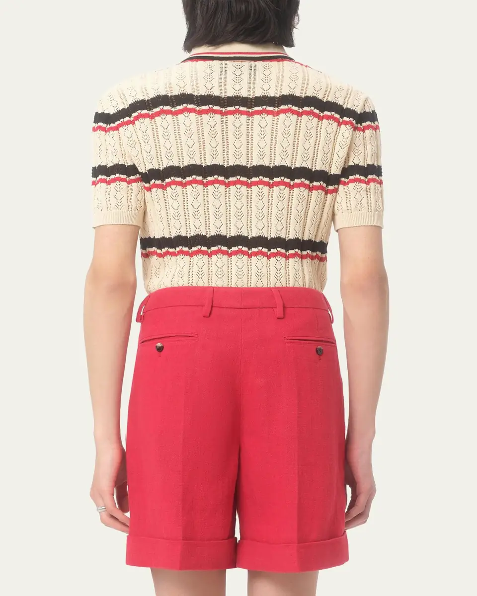 Valentino Garavani Men's Stripe Cotton Eyelet VLogo-Pocket Polo Shirt | Thumbnail 3 Valentino Garavani Men's Stripe Cotton Eyelet VLogo-Pocket Polo Shirt | Thumbnail 3
