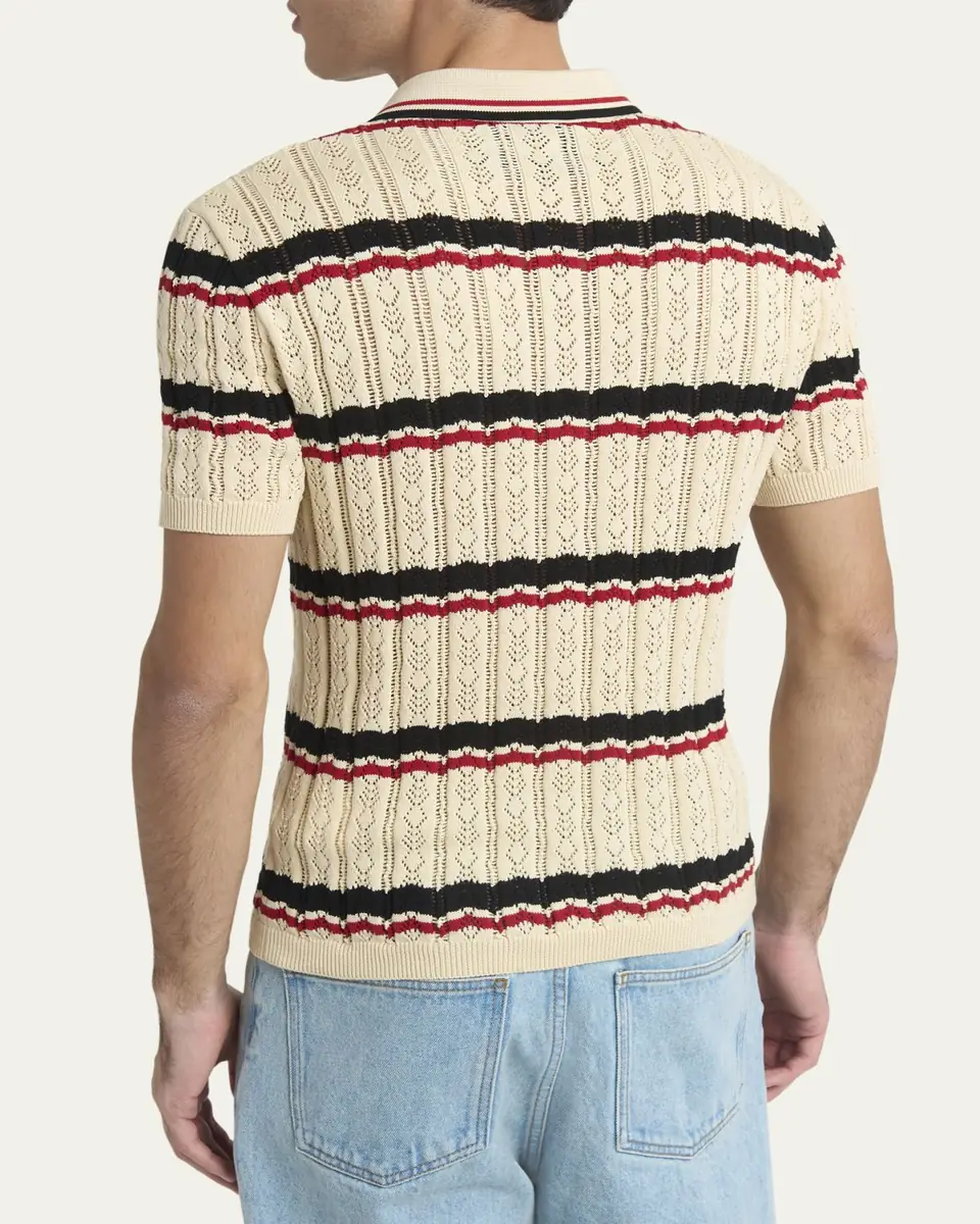 Valentino Garavani Men's Stripe Cotton Eyelet VLogo-Pocket Polo Shirt | Thumbnail 7 Valentino Garavani Men's Stripe Cotton Eyelet VLogo-Pocket Polo Shirt | Thumbnail 7