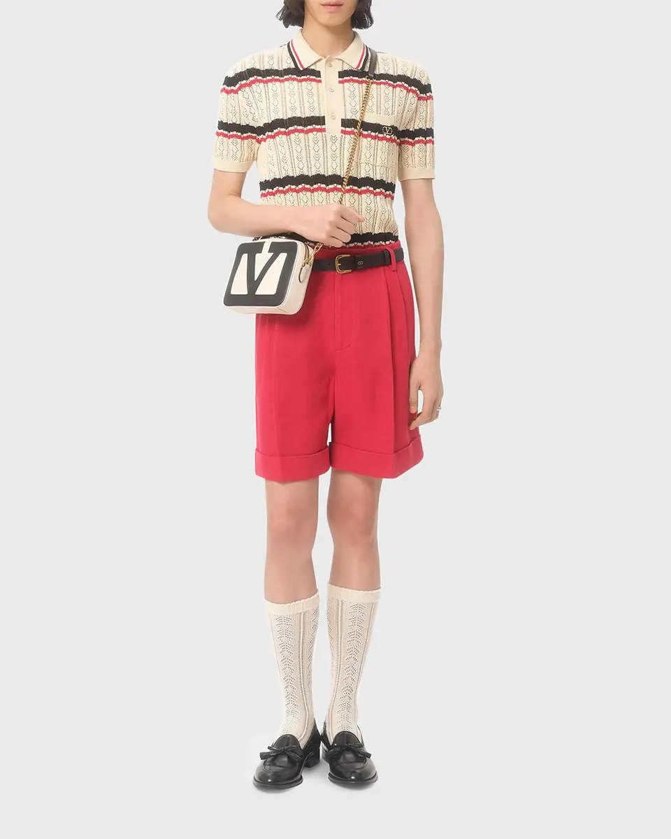 Valentino Garavani Men's Stripe Cotton Eyelet VLogo-Pocket Polo Shirt | Thumbnail 10 Valentino Garavani Men's Stripe Cotton Eyelet VLogo-Pocket Polo Shirt | Thumbnail 10