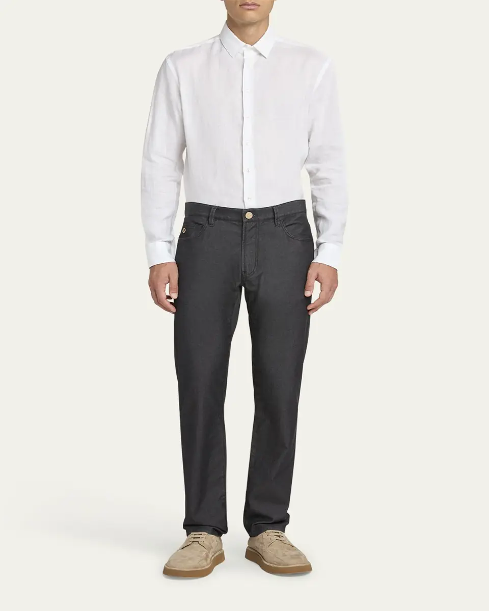 Giorgio Armani Men's Classic Solid Linen Sport Shirt | Thumbnail 2