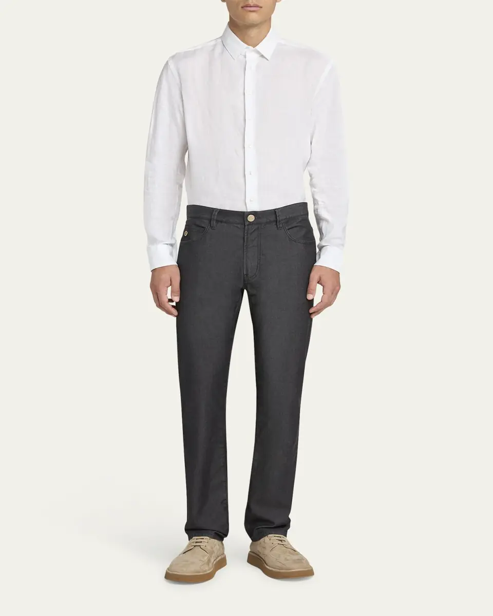 Giorgio Armani Men's Classic Solid Linen Sport Shirt | Thumbnail 5