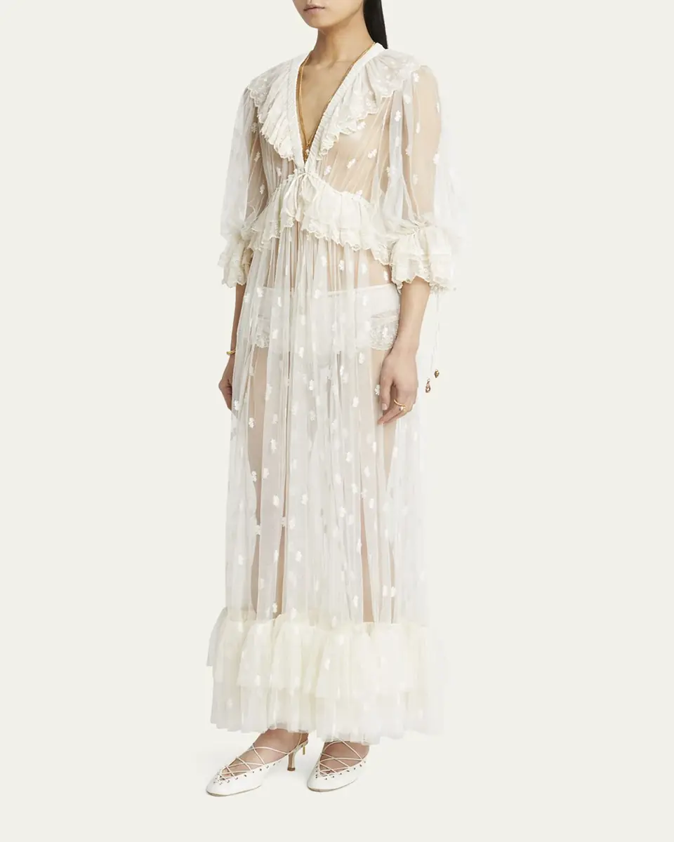 Chloé Long Lace Ruffled Drawstring Dress | Thumbnail 4 Chloé Long Lace Ruffled Drawstring Dress | Thumbnail 4