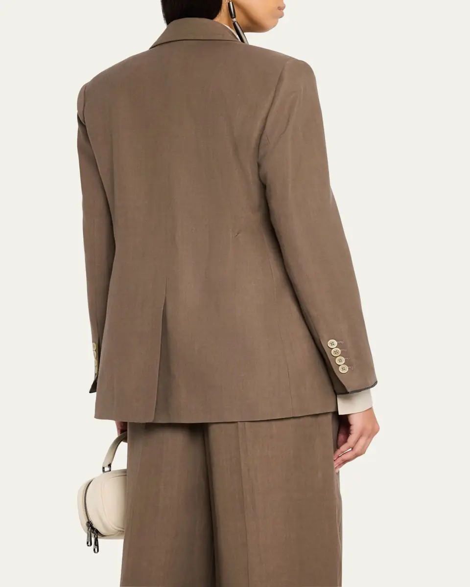Brunello Cucinelli Double-Breasted Fluid Linen Twill Blazer | Thumbnail 3 Brunello Cucinelli Double-Breasted Fluid Linen Twill Blazer | Thumbnail 3