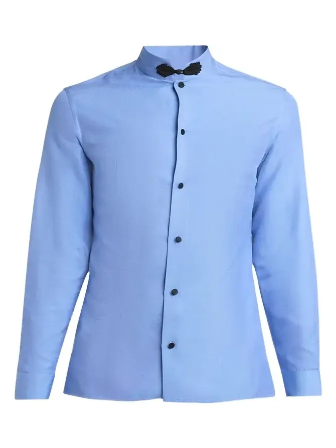 Men's Silk Shantung Toggle Band-Collar Sport Shirt