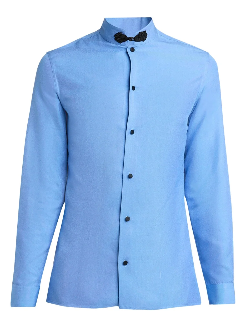 Valentino Garavani Men's Silk Shantung Toggle Band-Collar Sport Shirt