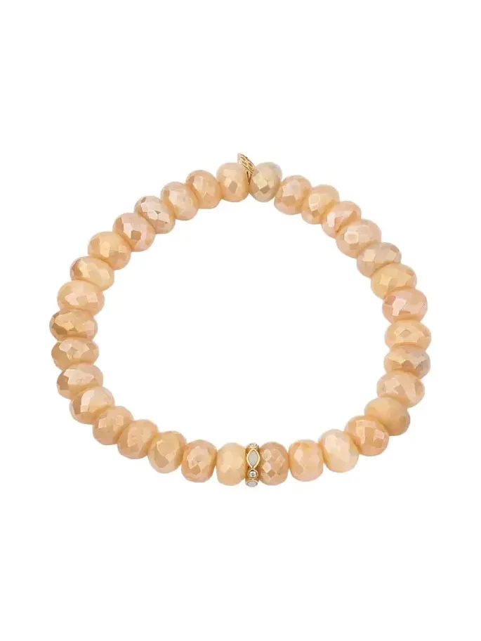 14K Pink Opal and Diamond Bezel 8mm Rondelle on Moonstone Bracelet 14K Pink Opal and Diamond Bezel 8mm Rondelle on Moonstone Bracelet