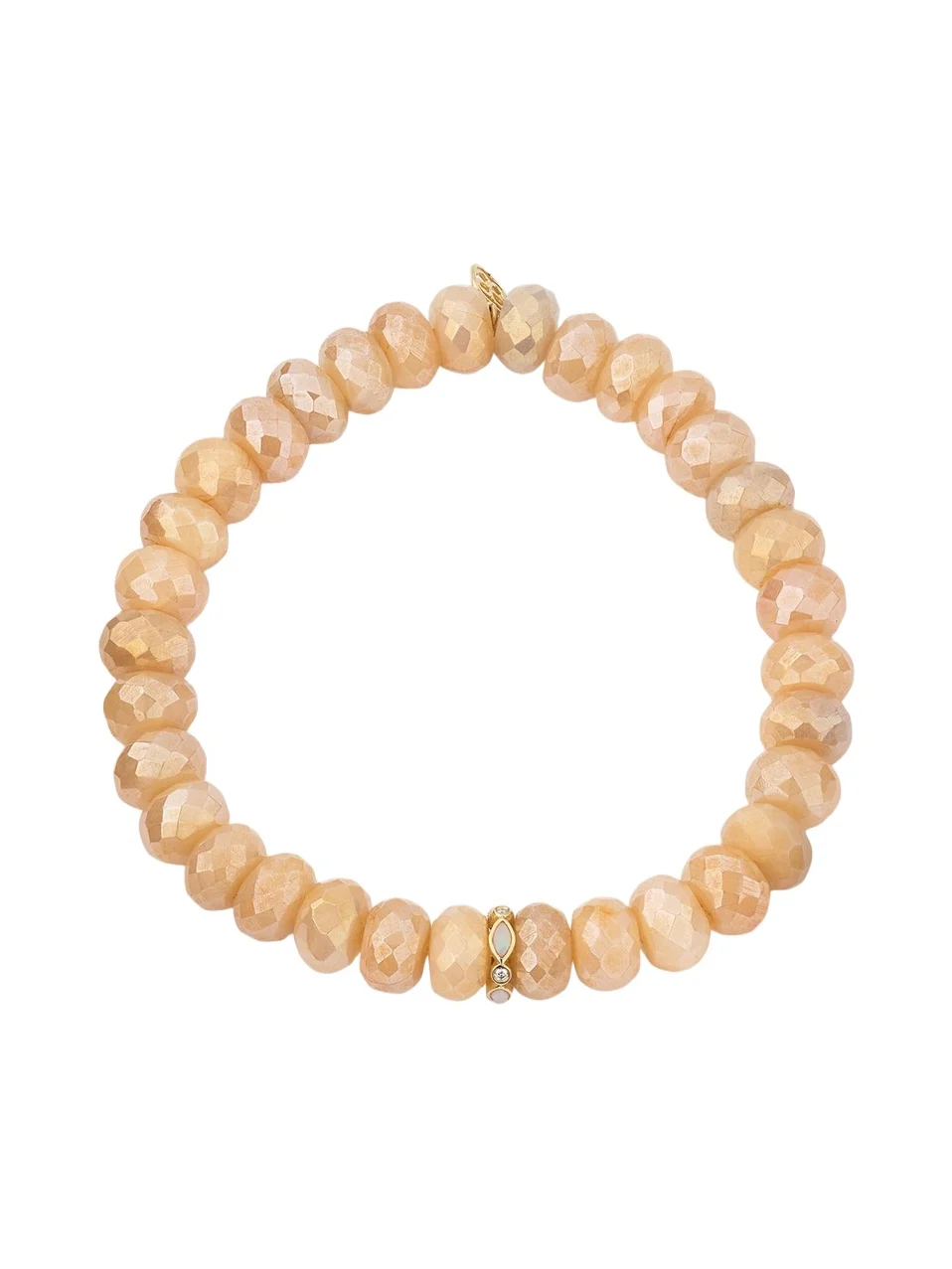14K Pink Opal and Diamond Bezel 8mm Rondelle on Moonstone Bracelet