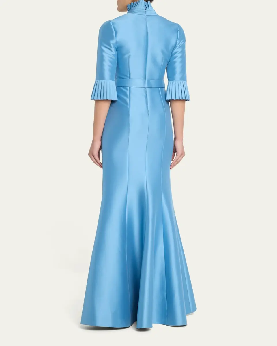 BADGLEY MISCHKA Pleated-Trim Trumpet Mikado Gown | Thumbnail 3 BADGLEY MISCHKA Pleated-Trim Trumpet Mikado Gown | Thumbnail 3