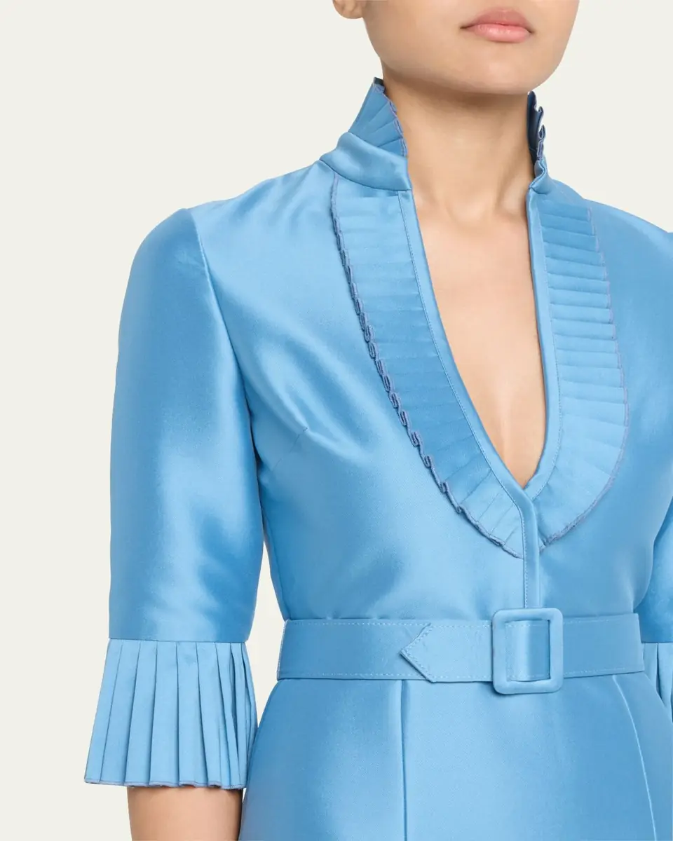 BADGLEY MISCHKA Pleated-Trim Trumpet Mikado Gown | Thumbnail 5 BADGLEY MISCHKA Pleated-Trim Trumpet Mikado Gown | Thumbnail 5