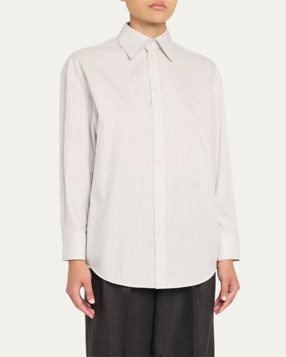 Saint Laurent Long-Sleeve Collared Button-Down Blouse | Thumbnail 8