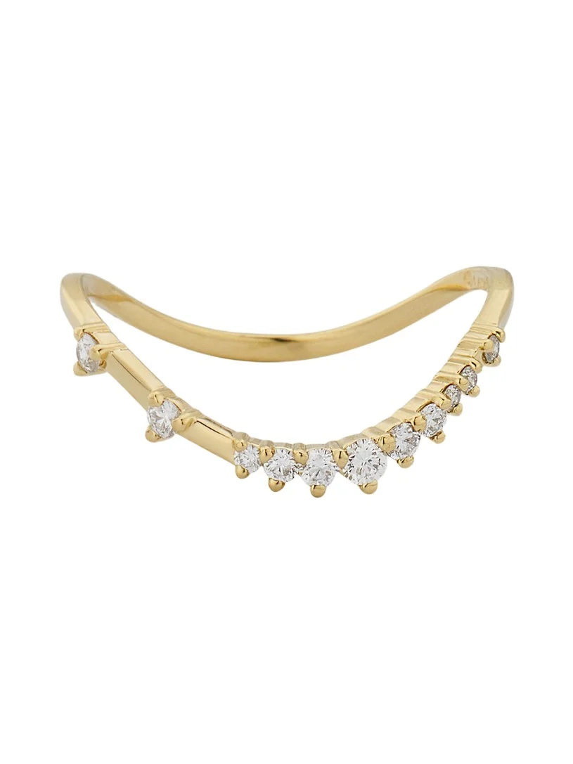 14K Gold Curved Solo Diamond Constellation Ring