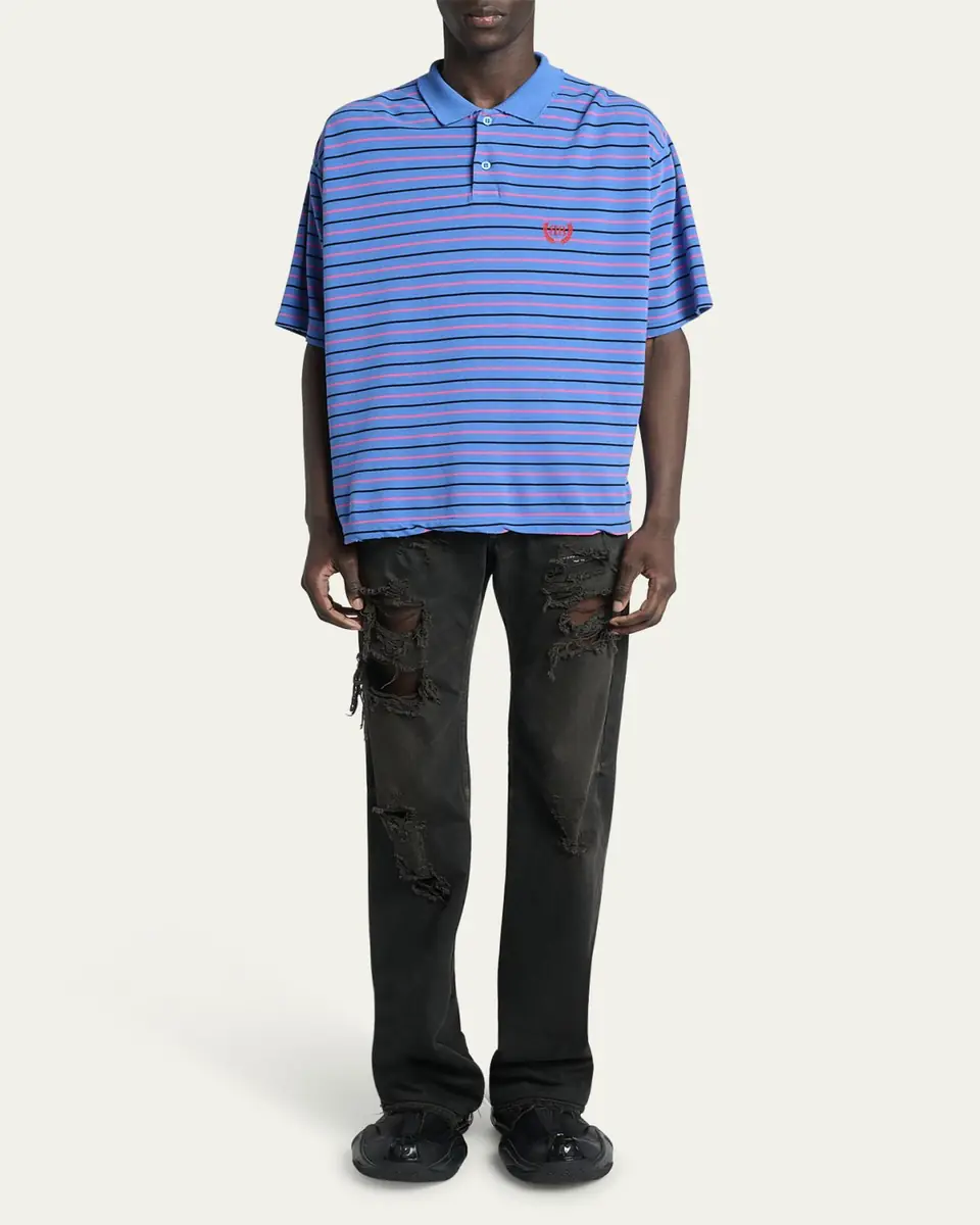 Balenciaga Men's Striped Pique Polo Shirt | Thumbnail 2