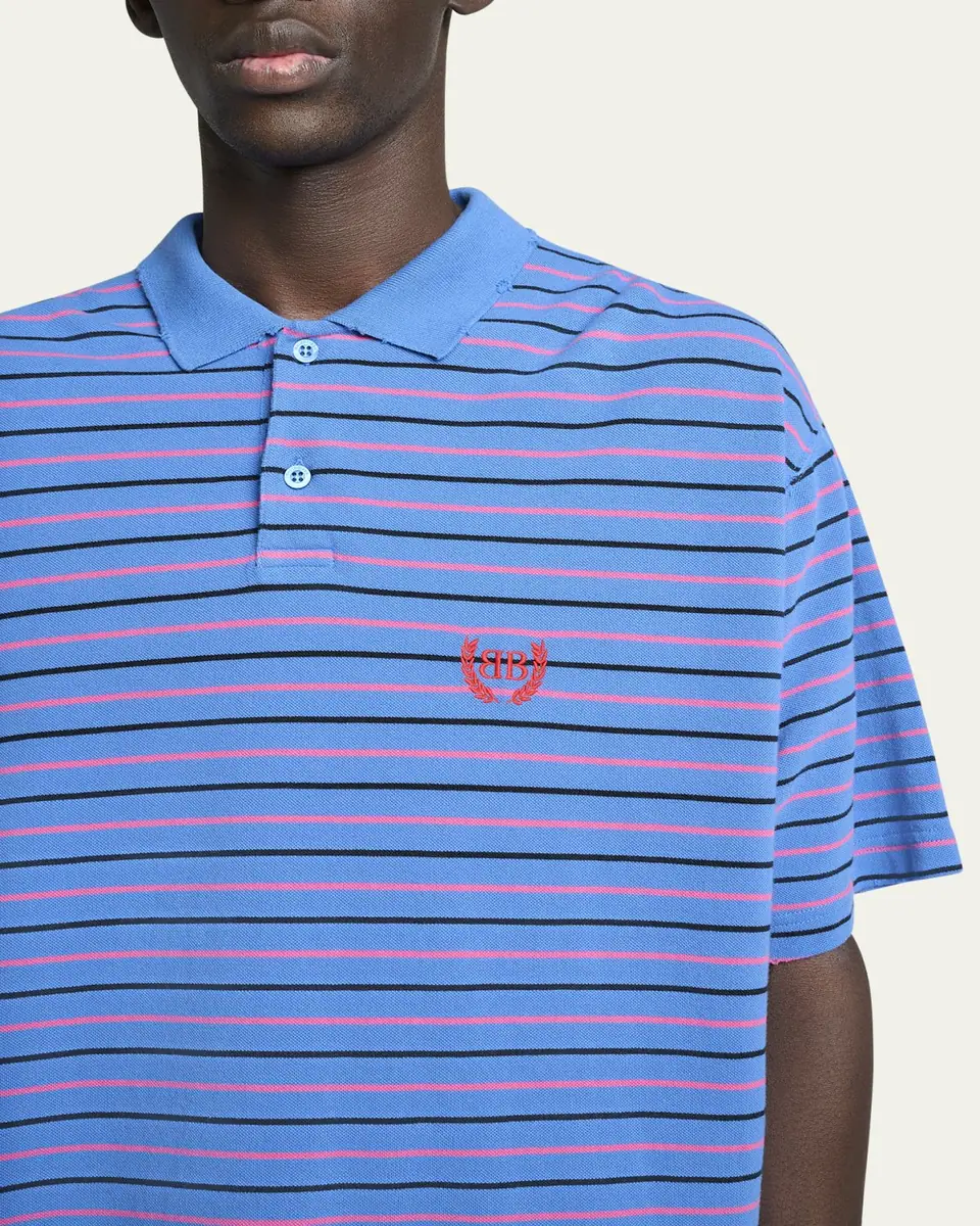 Balenciaga Men's Striped Pique Polo Shirt | Thumbnail 5