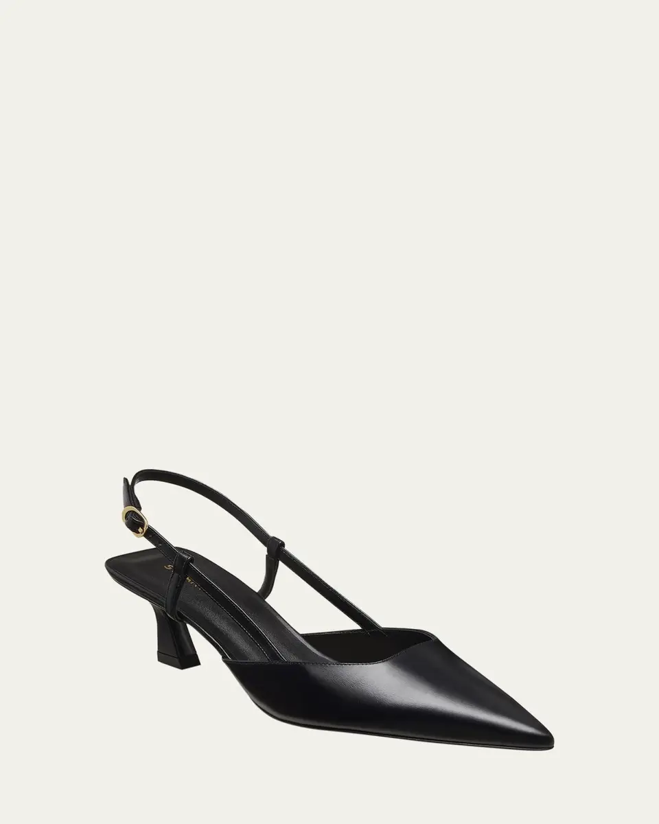 Stuart Weitzman Vinnie Leather Kitten Slingback Pumps | Thumbnail 2