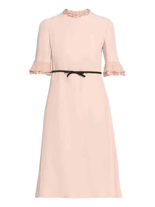 Ruffle 3/4-Sleeve Bow Midi Dress