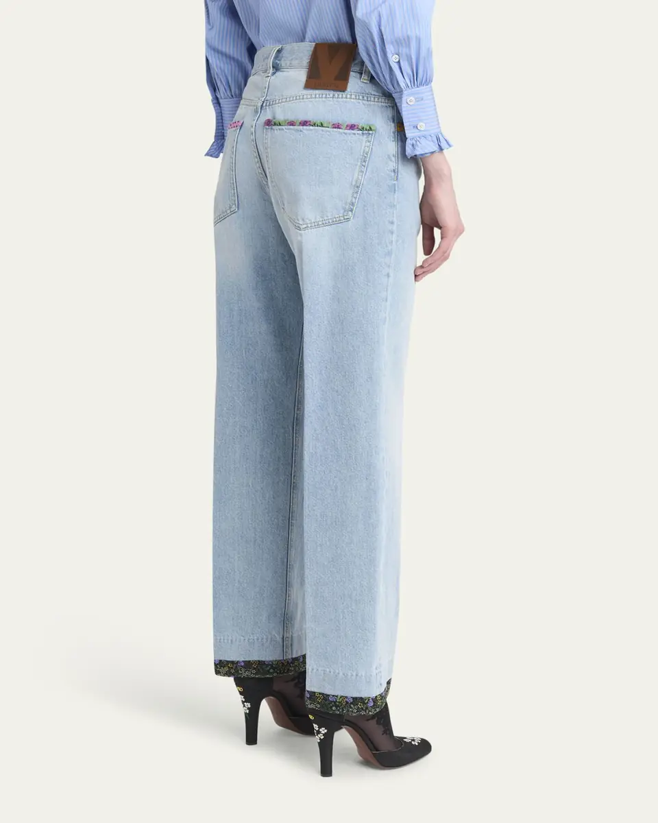 Valentino Garavani Floral Trimmed Denim Pants | Thumbnail 3 Valentino Garavani Floral Trimmed Denim Pants | Thumbnail 3