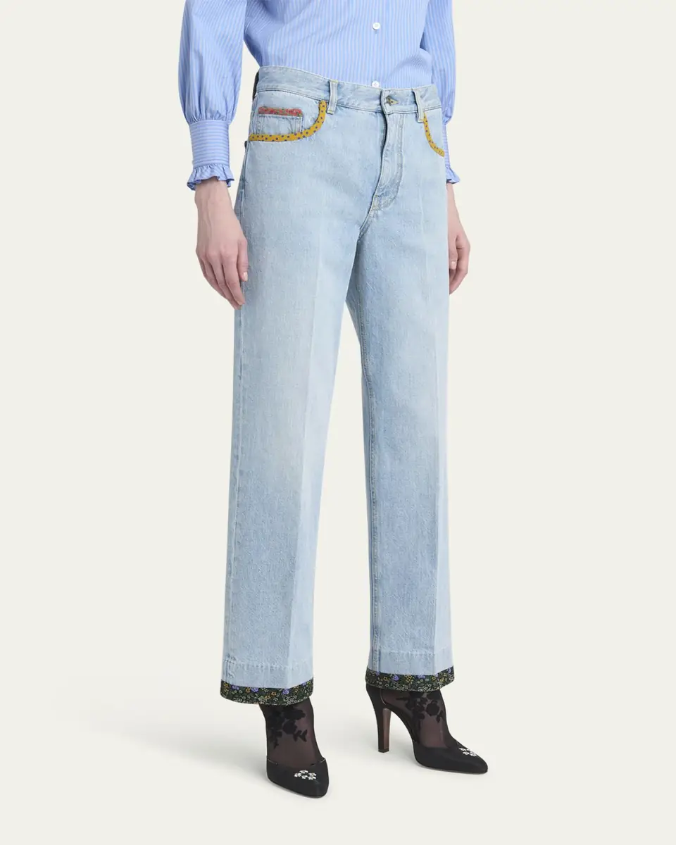 Valentino Garavani Floral Trimmed Denim Pants | Thumbnail 4 Valentino Garavani Floral Trimmed Denim Pants | Thumbnail 4