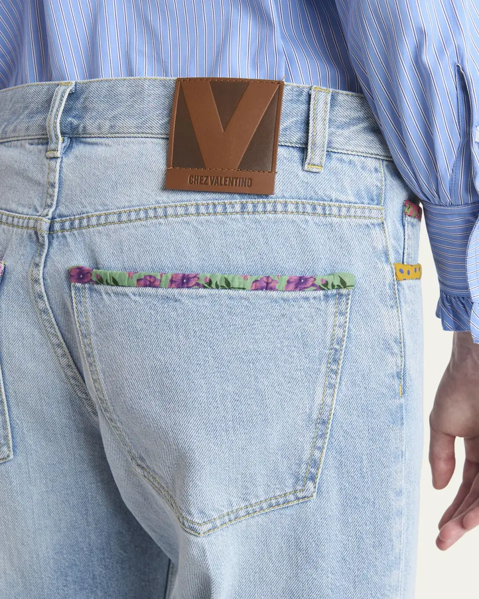Valentino Garavani Floral Trimmed Denim Pants | Thumbnail 5 Valentino Garavani Floral Trimmed Denim Pants | Thumbnail 5