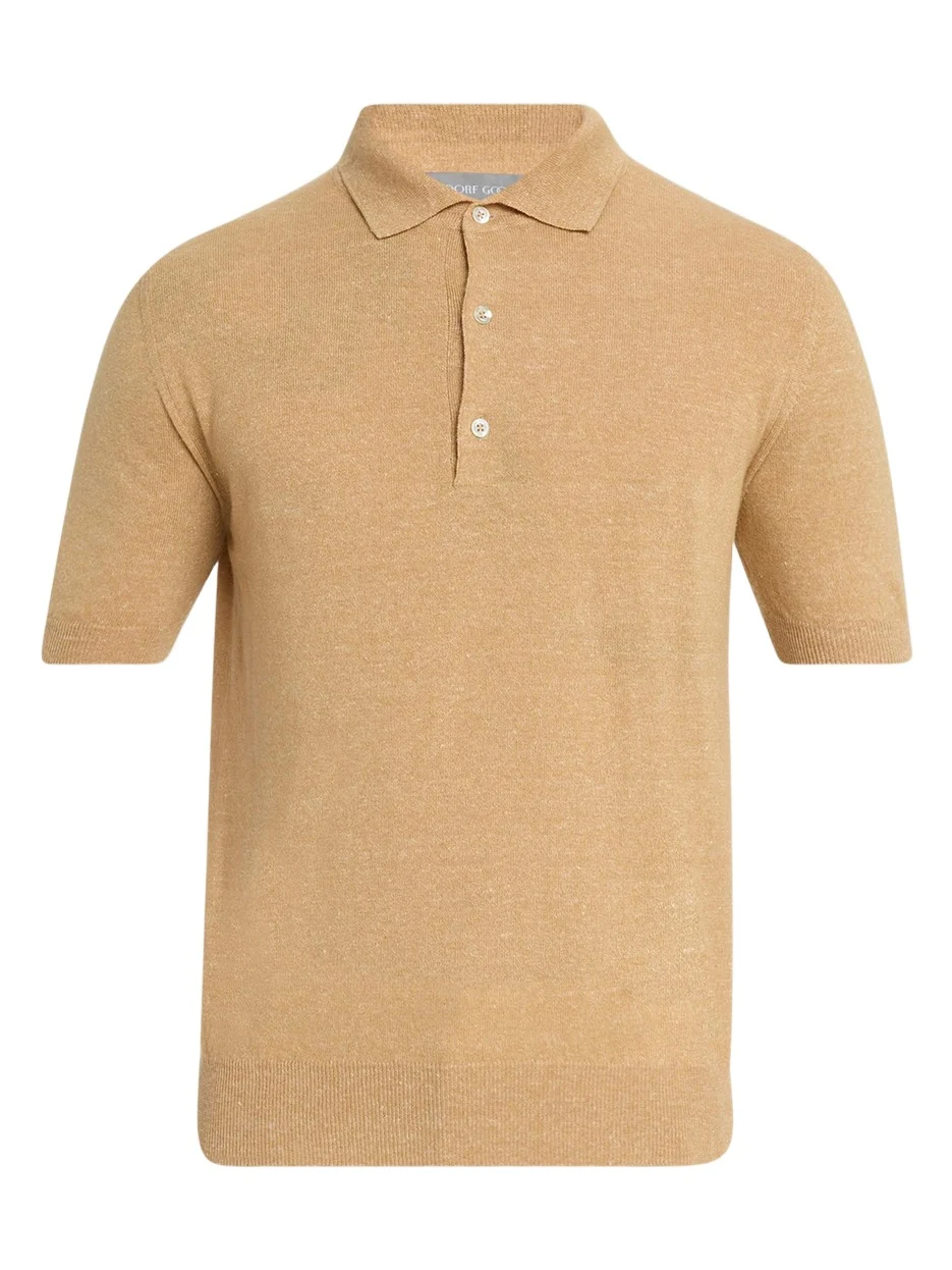 Bergdorf Goodman Men's Cashmere and Linen Short-Sleeve Polo Sweater