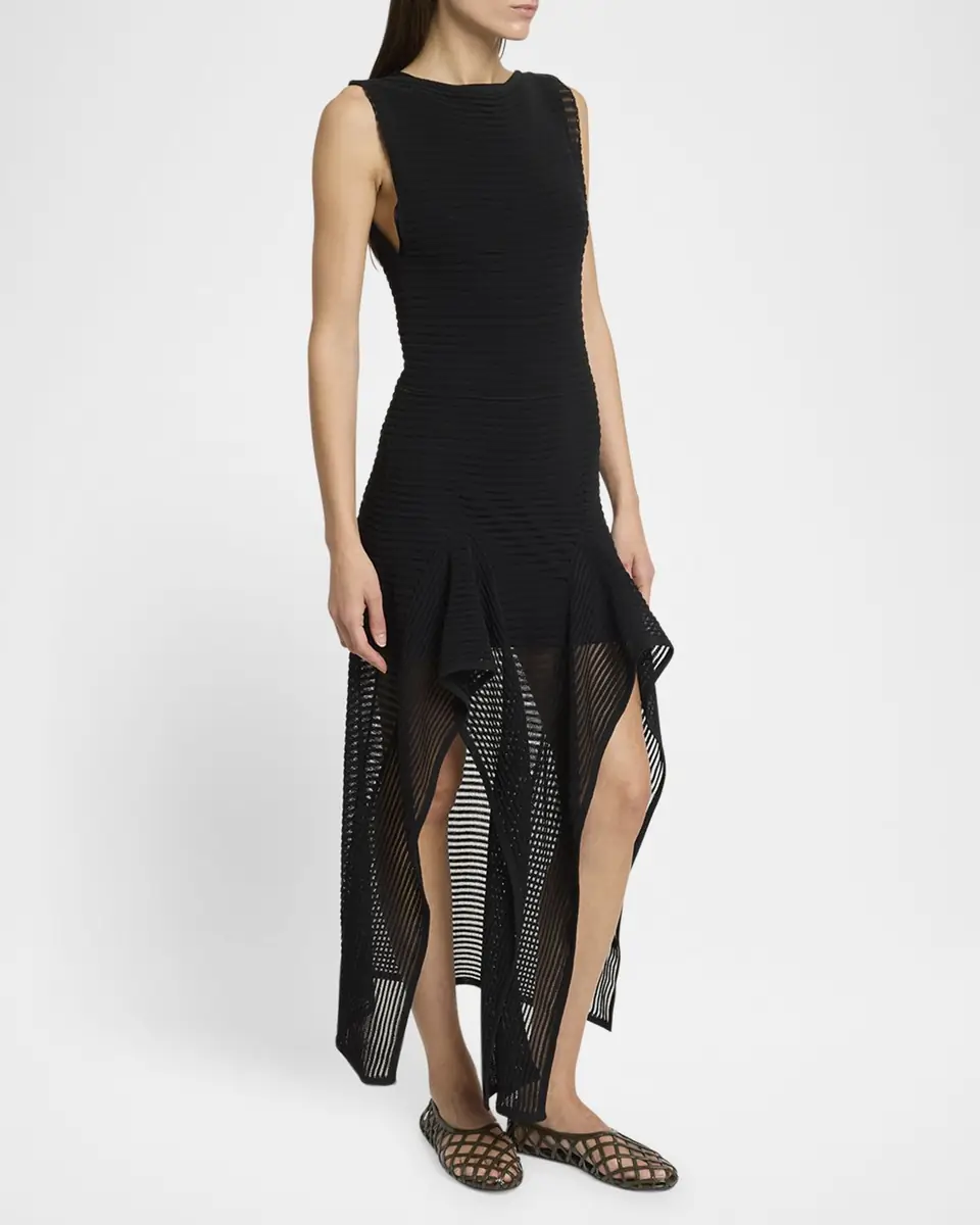 Alaïa Sleeveless Ruffled Ladder Knit Maxi Dress | Thumbnail 3 Alaïa Sleeveless Ruffled Ladder Knit Maxi Dress | Thumbnail 3