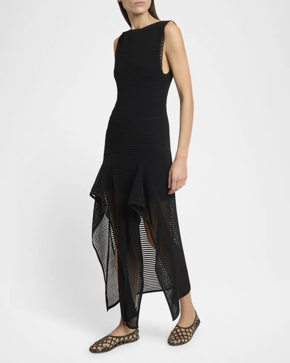 Alaïa Sleeveless Ruffled Ladder Knit Maxi Dress | Thumbnail 4 Alaïa Sleeveless Ruffled Ladder Knit Maxi Dress | Thumbnail 4