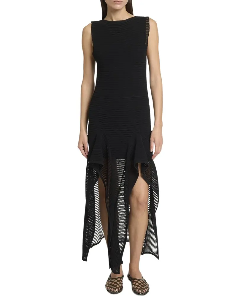 Sleeveless Ruffled Ladder Knit Maxi Dress Sleeveless Ruffled Ladder Knit Maxi Dress
