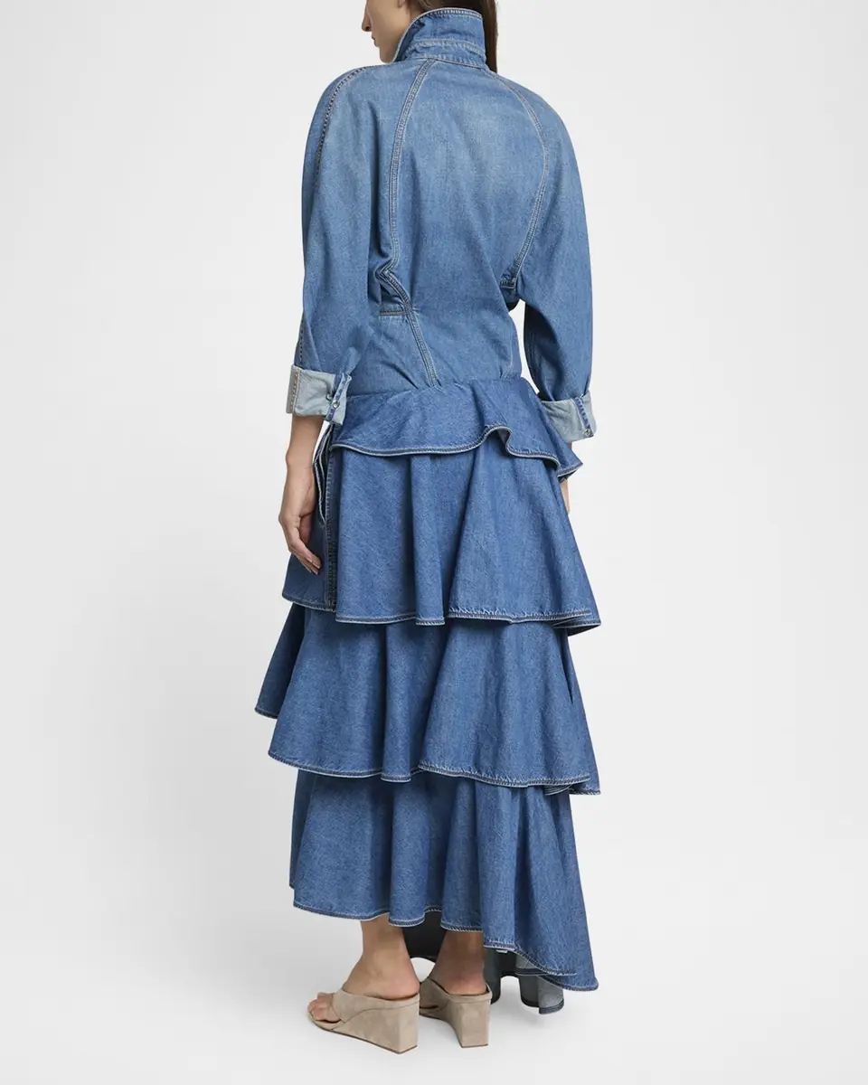 Alaïa Spiral Ruffle Denim Midi Skirt | Thumbnail 2