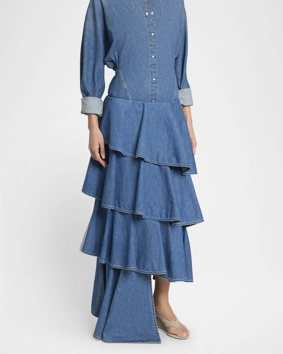 Alaïa Spiral Ruffle Denim Midi Skirt | Thumbnail 3