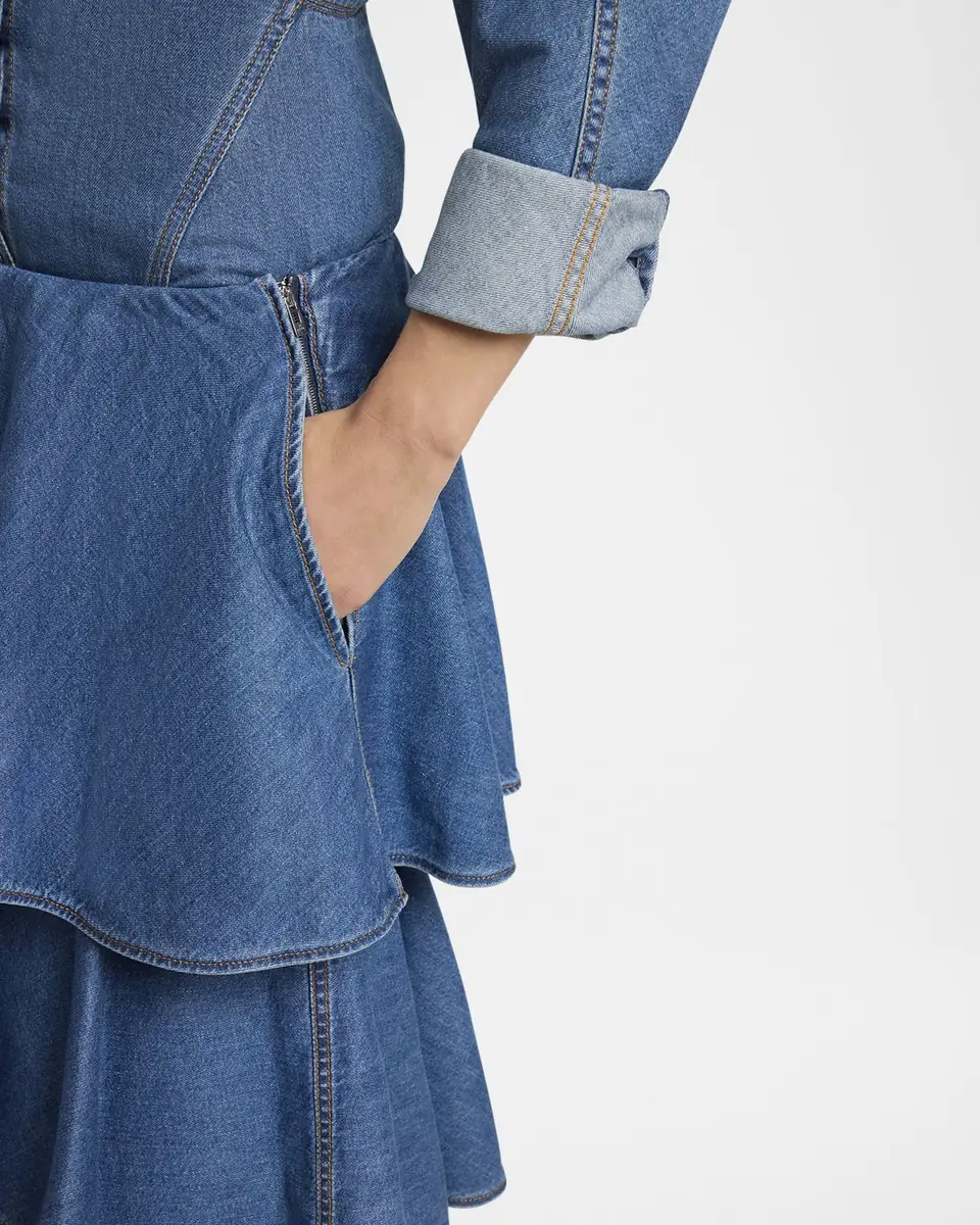 Alaïa Spiral Ruffle Denim Midi Skirt | Thumbnail 4