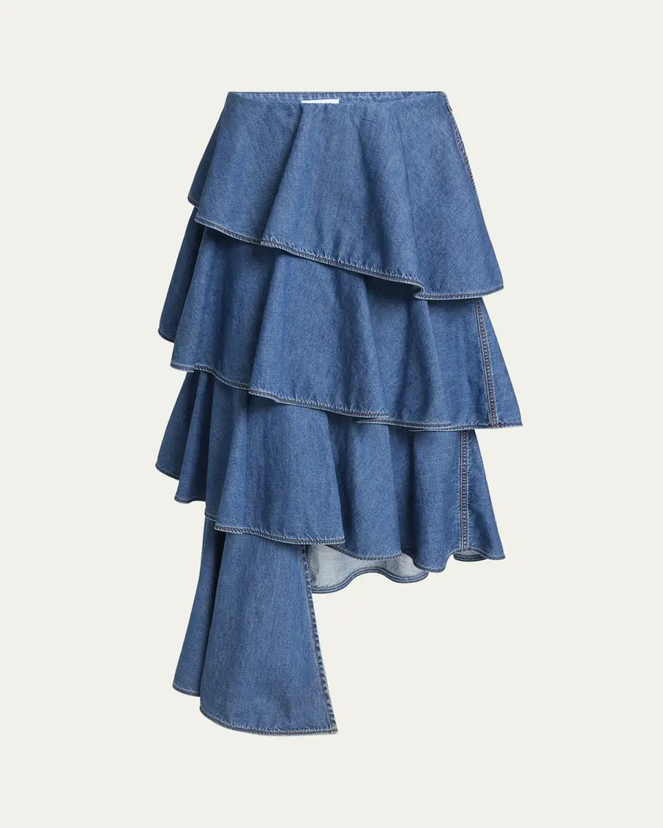Alaïa Spiral Ruffle Denim Midi Skirt | Thumbnail 5