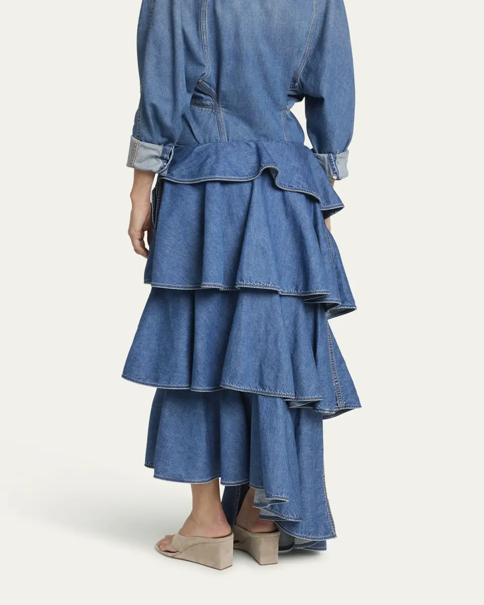 Alaïa Spiral Ruffle Denim Midi Skirt | Thumbnail 7