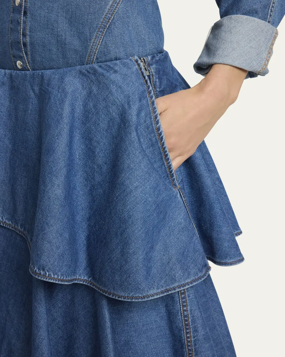 Alaïa Spiral Ruffle Denim Midi Skirt | Thumbnail 9