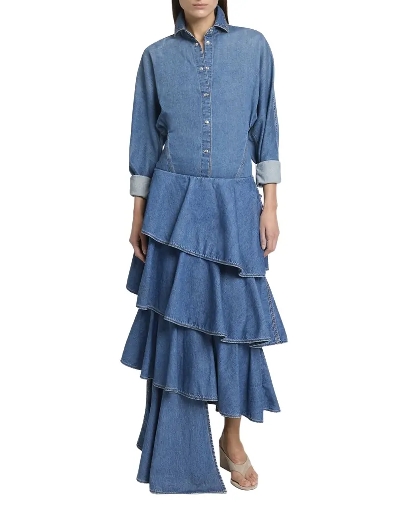 Alaïa Spiral Ruffle Denim Midi Skirt | Image 1 Alaïa Spiral Ruffle Denim Midi Skirt | Image 1