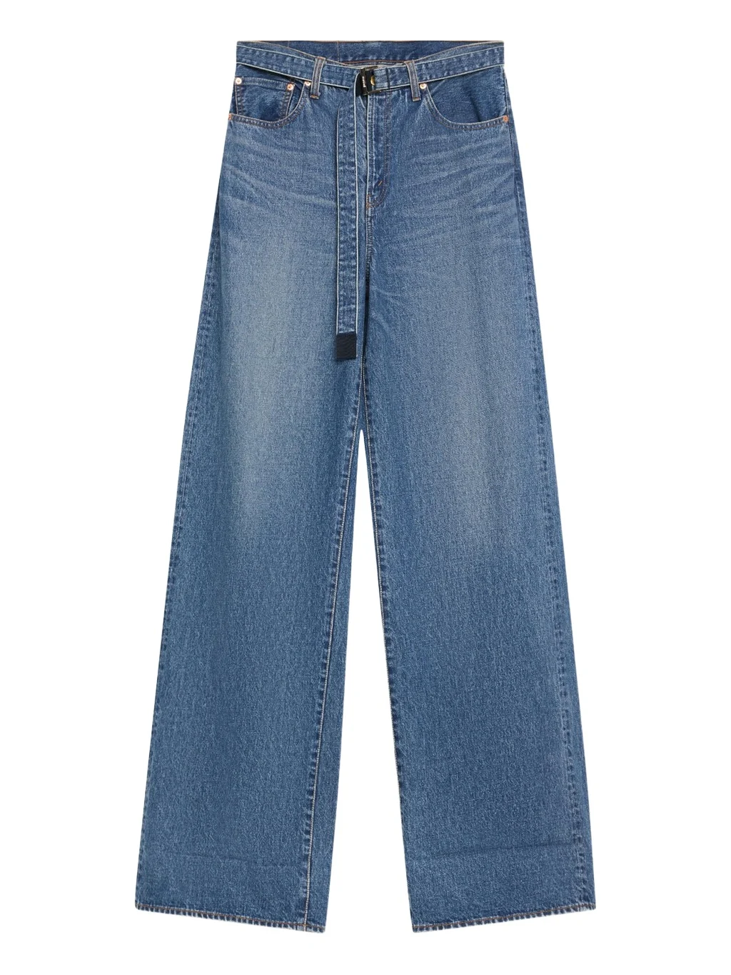 Belted Denim Wide-Leg Pants
