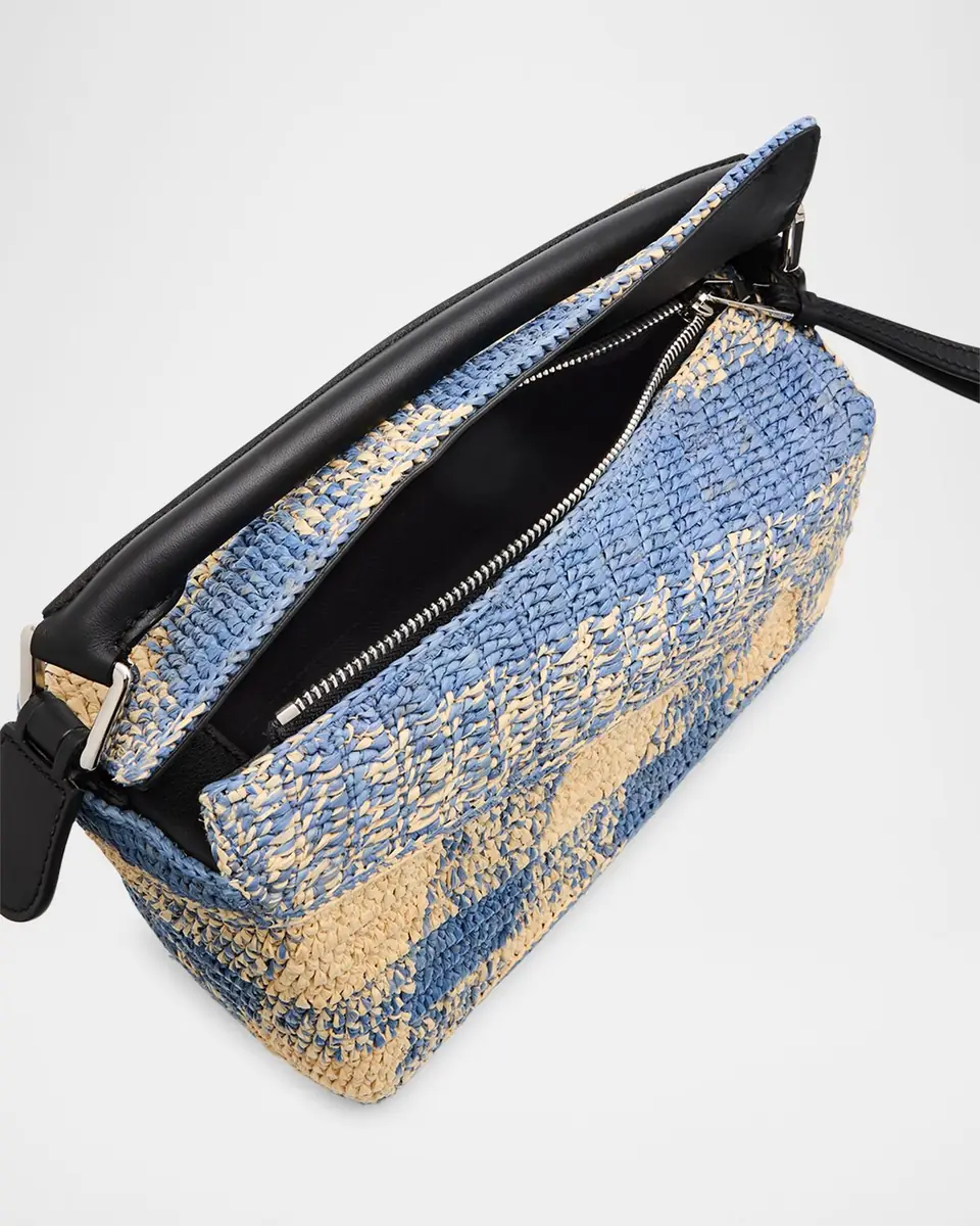 Loewe x Paula's Ibiza Small Puzzle Edge Shoulder Bag in Gingham Raffia | Thumbnail 2