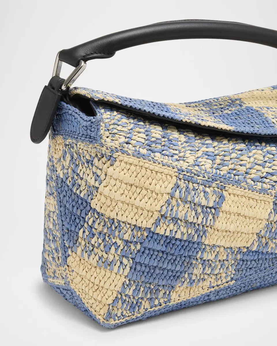 Loewe x Paula's Ibiza Small Puzzle Edge Shoulder Bag in Gingham Raffia | Thumbnail 3