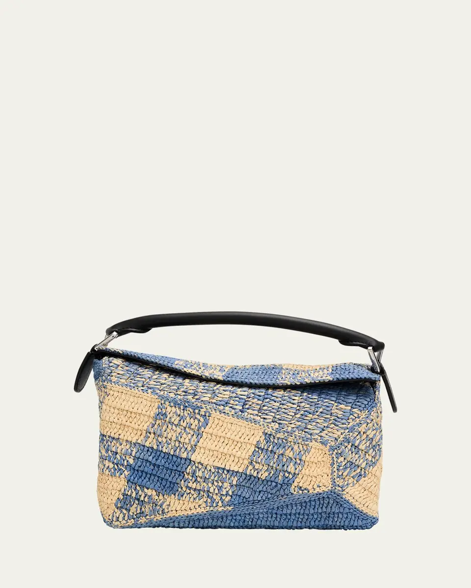 Loewe x Paula's Ibiza Small Puzzle Edge Shoulder Bag in Gingham Raffia | Thumbnail 5